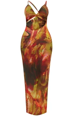 Shape Multi Abstract Print Chiffon Strappy Cut Out Maxi Dress