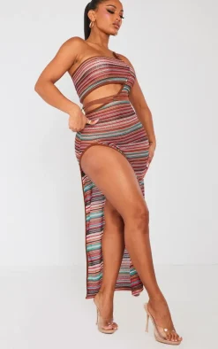 Shape Multi Crochet Contrast Binding Cut Out Maxi Dress