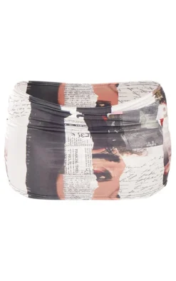 Shape Multi Slinky Newspaper Print Micro Mini Skirt