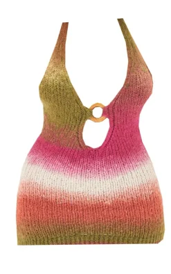 Shape Multi Stripe Knit Plunge Ring Detail Bodycon Dress