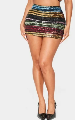 Shape Multi Stripe Sequin Low Rise Mini Skirt