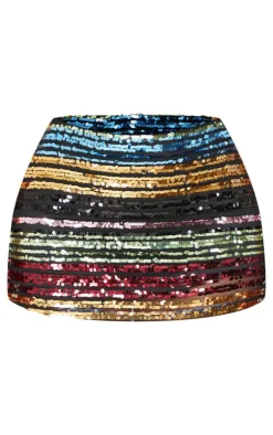 Shape Multi Stripe Sequin Low Rise Mini Skirt