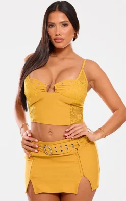Shape Mustard Belted Utility Split Front Mini Skirt