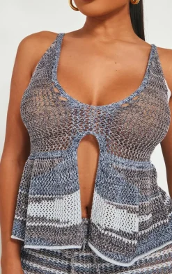 Shape Navy Stripe Knit Halterneck Tie Front Top