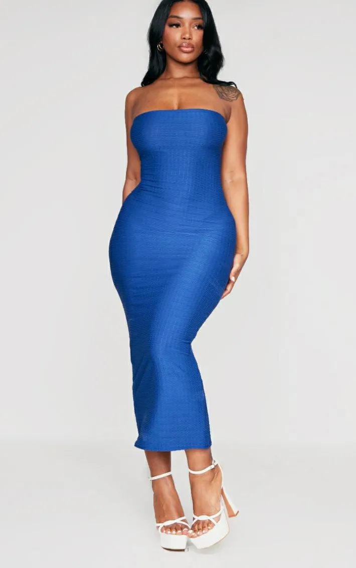 Shape Navy Textured Bandeau Midaxi Dress