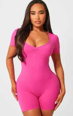 Shape Neon Pink Sculpted Ruched Front Unitard