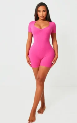 Shape Neon Pink Sculpted Ruched Front Unitard