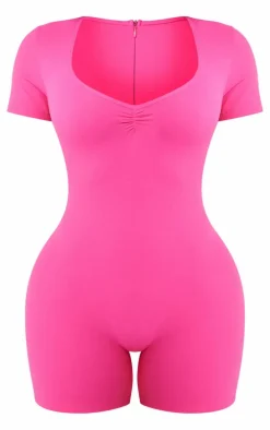 Shape Neon Pink Sculpted Ruched Front Unitard