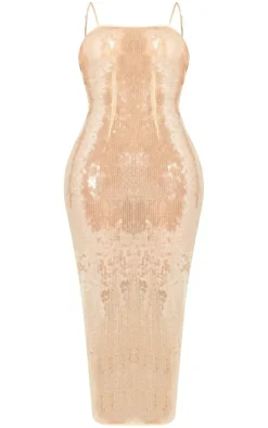 Shape Nude Sequin Sheer Strappy Maxi Dress