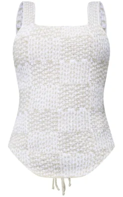 Shape Oatmeal Knit Lace Up Front Top