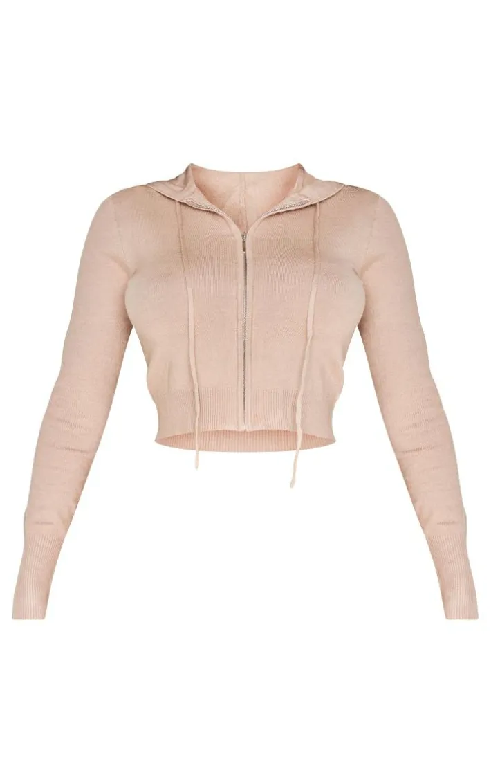 Shape Oatmeal Knit Zip Through Jacket