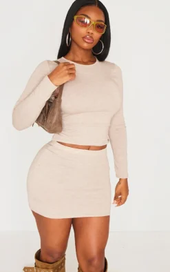 Shape Oatmeal Melange Long Sleeve Crop Top