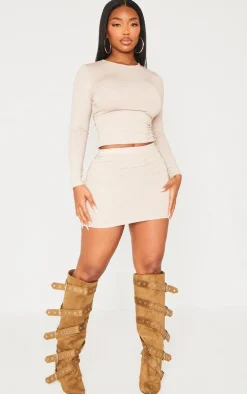 Shape Oatmeal Melange Long Sleeve Crop Top