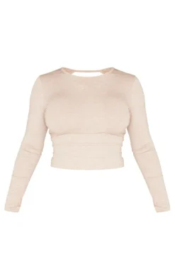 Shape Oatmeal Melange Long Sleeve Crop Top