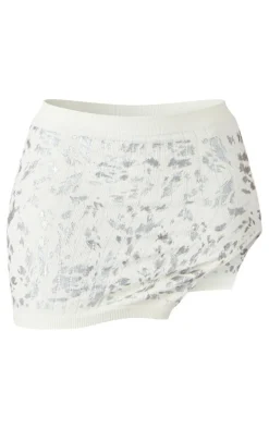 Shape Off White Printed Structured Snatched Rib Split Side Mini Skirt