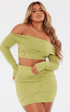 Shape Olive Bardot Seam Detail Crop Top