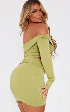 Shape Olive Bardot Seam Detail Crop Top