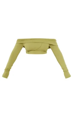 Shape Olive Bardot Seam Detail Foldover Crop Top
