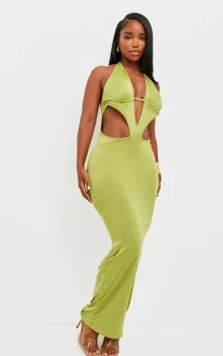 Shape Olive Bralet Detail Cut Out Front Maxi Dress