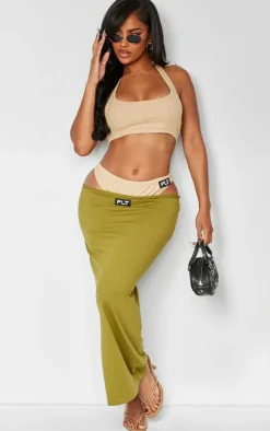 Shape Olive Cotton Badge Panties Insert Maxi Skirt
