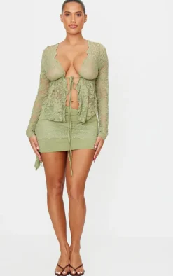 Shape Olive Drape Lace Side Mini Skirt