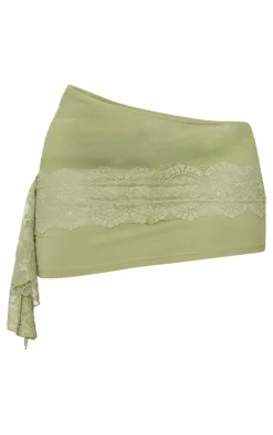 Shape Olive Drape Lace Side Mini Skirt