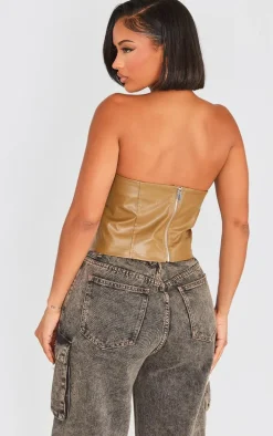 Shape Olive Faux Leather Longline Bandeau