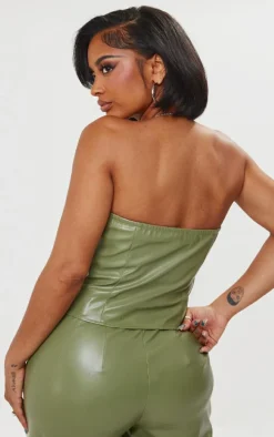Shape Olive Faux Leather Zip Front Corset