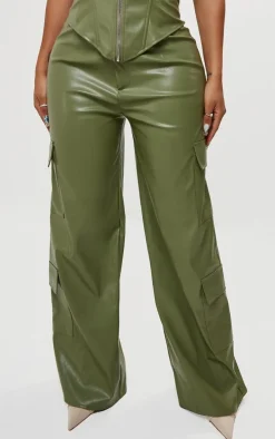 Shape Olive Faux Leather Straight Leg Cargo Pants