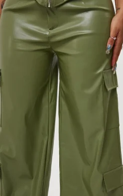 Shape Olive Faux Leather Straight Leg Cargo Pants