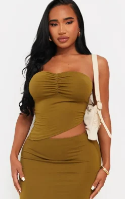 Shape Olive Jersey Bandeau Asymmetric Hem Top
