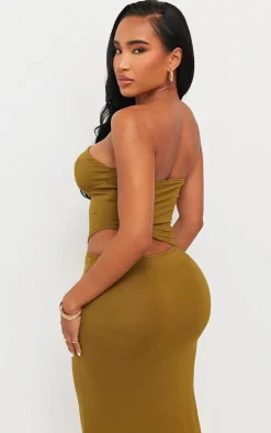 Shape Olive Jersey Bandeau Asymmetric Hem Top