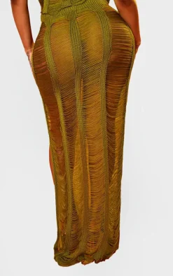 Shape Olive Knit Ladder Maxi Skirt
