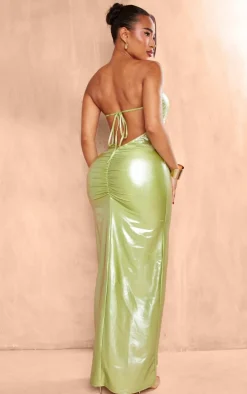 Shape Olive Metallic Bandeau Ruched Bum Maxi Dress