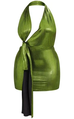 Shape Olive Metallic Drape Mini Dress