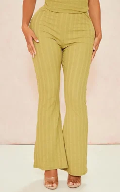 Shape Olive Rib High Waist Flare Pants
