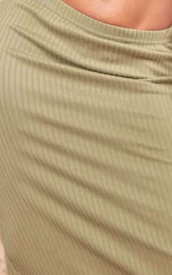 Shape Olive Rib Lettuce Hem Maxi Skirt