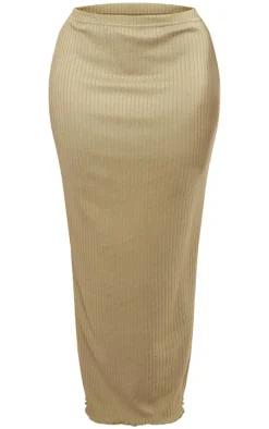 Shape Olive Rib Lettuce Hem Maxi Skirt