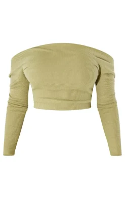 Shape Olive Rib One Shoulder Crop Top