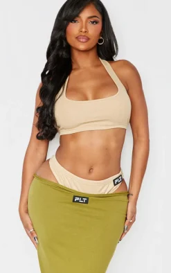 Shape Olive Ribbed Halterneck Bralet