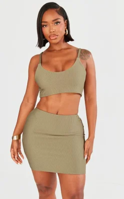 Shape Olive Ribbed Strappy Crop Top