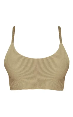Shape Olive Ribbed Strappy Crop Top
