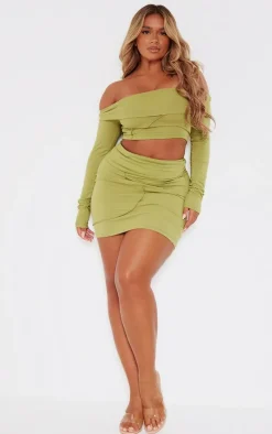 Shape Olive Seam Detail Foldover Mini Skirt