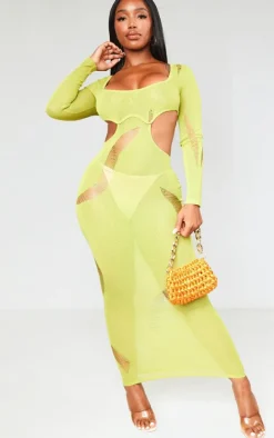 Shape Olive Sheer Knit Cut Out Detail Maxi Dress