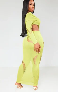 Shape Olive Sheer Knit Cut Out Detail Maxi Dress