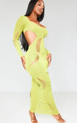 Shape Olive Sheer Knit Cut Out Detail Maxi Dress