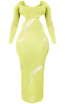 Shape Olive Sheer Knit Cut Out Detail Maxi Dress