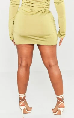 Shape Olive Slinky Acetate Ruched Front Mini Skirt