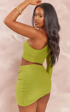 Shape Olive Slinky One Shoulder Crop Top