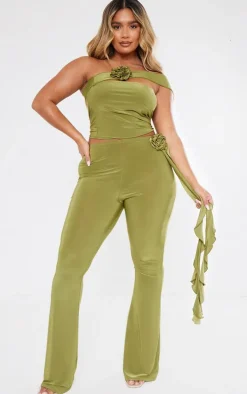 Shape Olive Slinky Rose High Waist Flare Pant